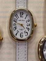 Classic Oval Leather Strap Watch – White - Image 2