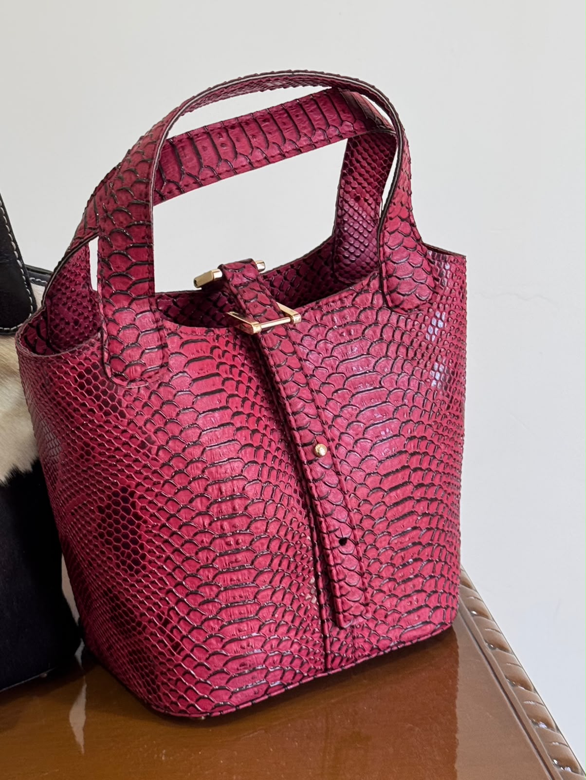 WhatsApp Image 2026-07-12 at 6.36.21 PM Python Texture Mini Bucket Handbag - Image 1